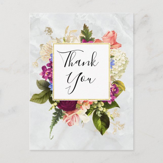 Carte Postale Remerciement Floral Aquarelle Rose Et Blanc Modern (Devant)