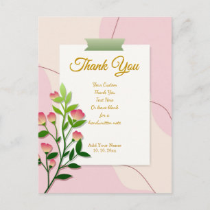Carte Postale Remerciement floral rose et or à l'aquarelle éléga
