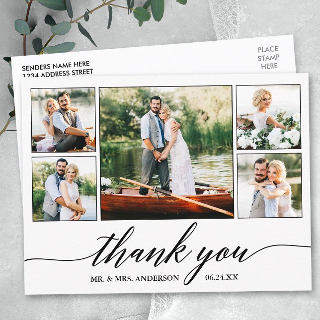 Carte Postale Remerciement photo de mariage à la calligraphie mo (Customize to change your personalized text size or text style.)