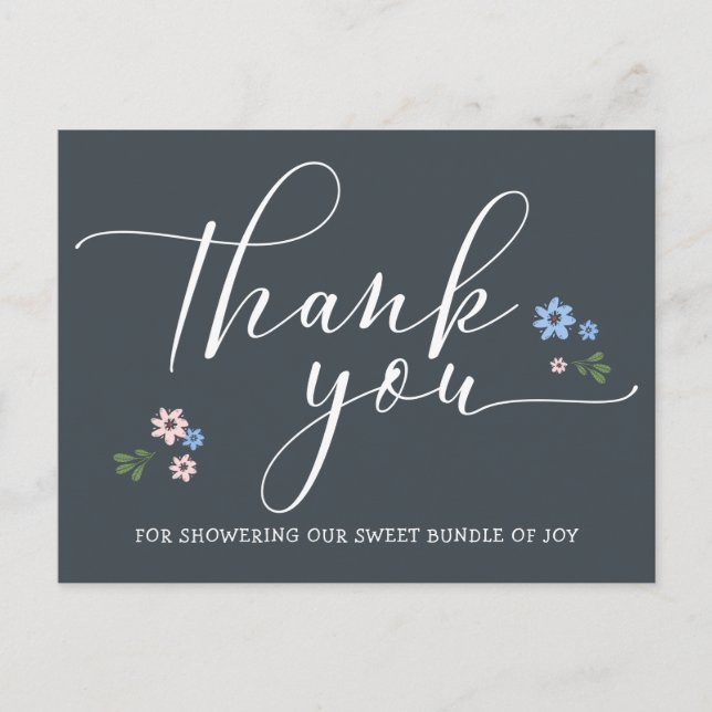 Carte Postale Remerciement pour Baby Shower Calligraphie Moderne (Devant)
