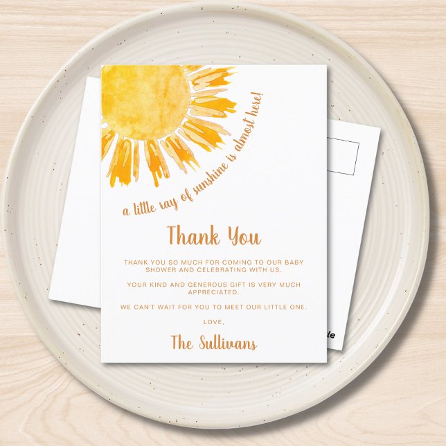 Carte Postale Remerciement pour Baby Shower Sunshine (Créateur téléchargé)