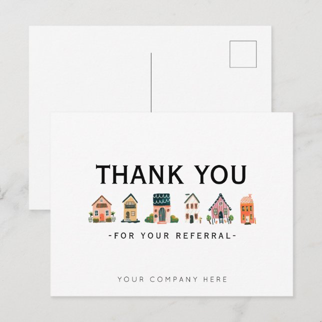 Carte Postale Remerciement pour le marketing immobilier de recom (Devant / Derrière)