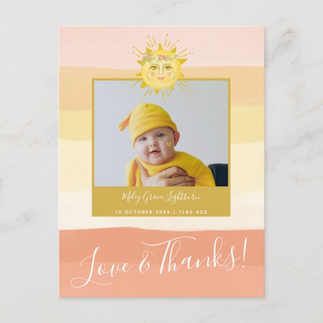 Carte Postale Remerciement pour une Baby Shower Arc-en-ciel Rose (Devant)
