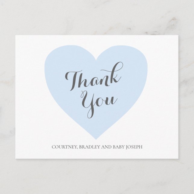 Carte Postale Remerciement pour une Baby Shower Garçon Cœur Bleu (Devant)