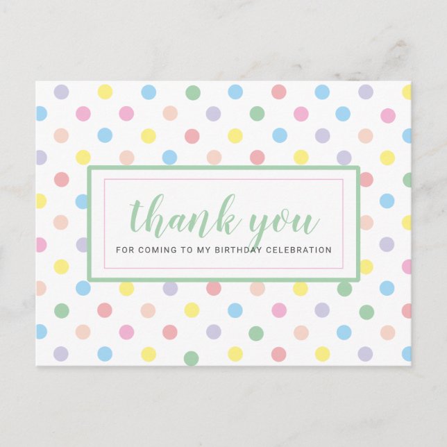 Carte Postale Remerciement pour une fête d'anniversaire à pois p (Devant)