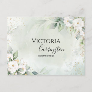 Carte Postale Remerciement Professionnel Élégant Floral Or Vert