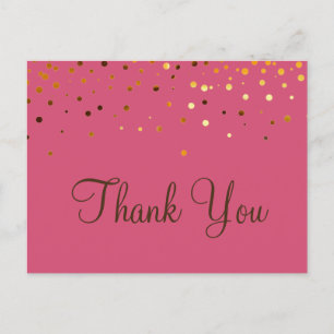 Carte Postale Remerciement Rose Paillettes Or Tendance Pas Cher