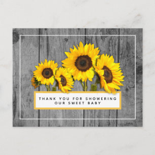 Carte Postale Remerciement Rustique Tournesol Bois pour Baby Sho