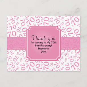 Carte Postale Remerciements: 70e anniversaire Numéro Motif rose/