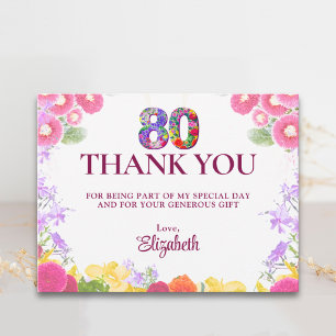 Carte Postale Remerciements 80e anniversaire pastel Fleurs aquar
