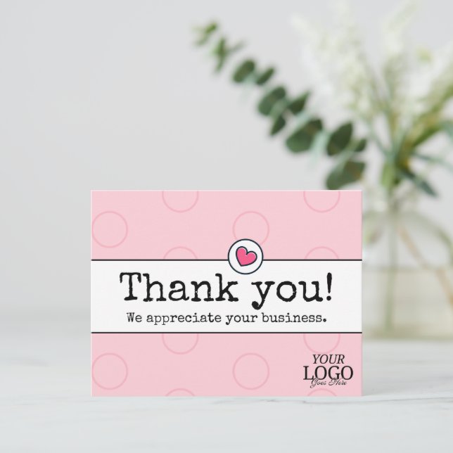 Carte Postale Remerciements commerciaux rose pâle élégant avec c (Debout devant)