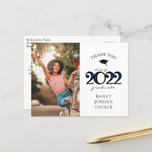 Carte Postale Remerciements de fin d'études avec photo en bleu m