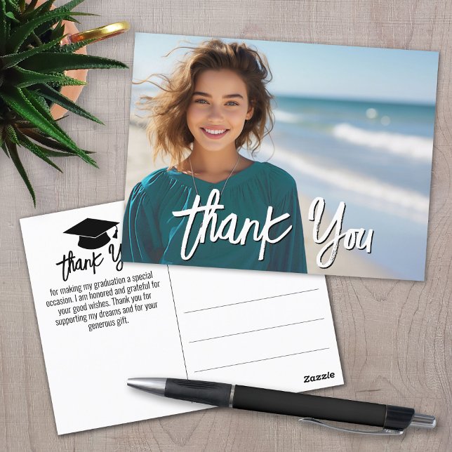 Carte Postale Remerciements de fin d'études avec photo - Script  (Graduation Thank You Postcard)