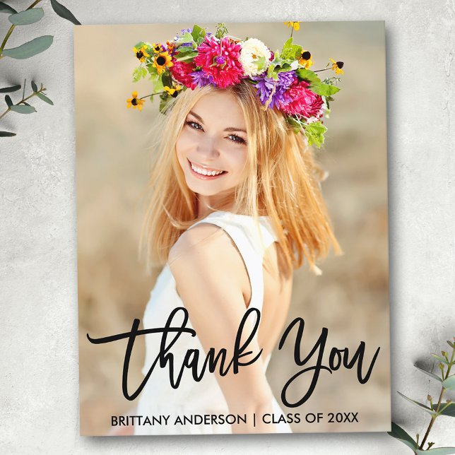 Carte Postale Remerciements de fin d'études en écriture au pince (Customize to change your personalized text size or text style.)