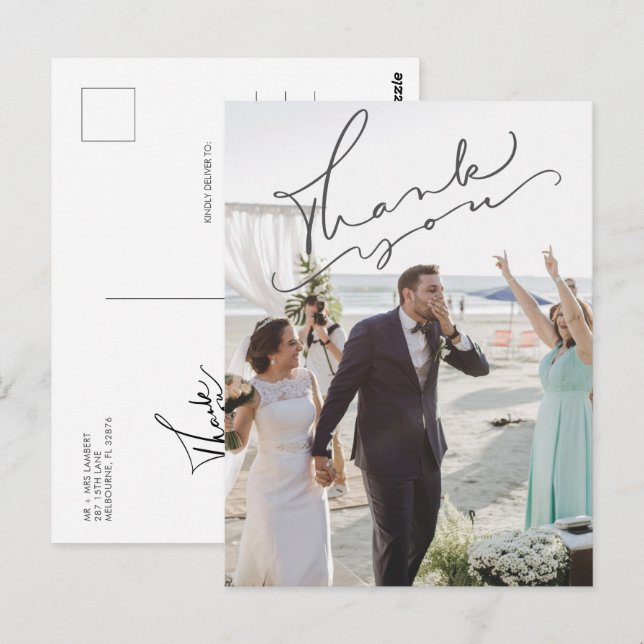 Carte Postale Remerciements de jour de mariage avec photo en écr (Devant / Derrière)