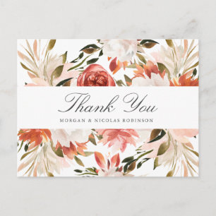 Carte Postale Remerciements de mariage aux fleurs rouges et blan