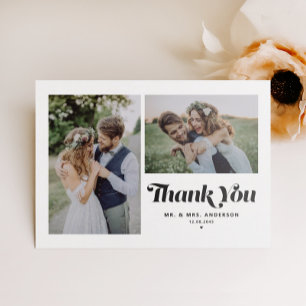 Carte Postale Remerciements de mariage avec deux photos rétro no