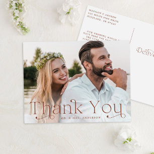 Carte Postale Remerciements de mariage avec photo marron élégant