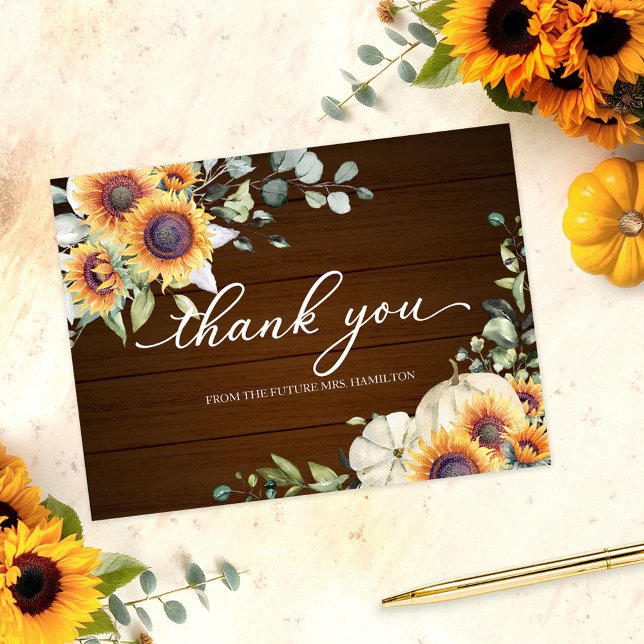 Carte Postale Remerciements de mariage avec tournesols et verdur (Créateur téléchargé)