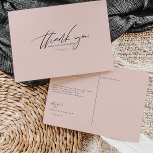 Carte Postale Remerciements de mariage rose poudré minimaliste