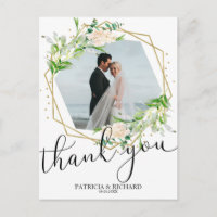 Remerciements de mariage verdure feuille d'or géom