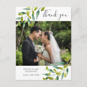 Carte Postale Remerciements de photo de mariage de verdure de ca