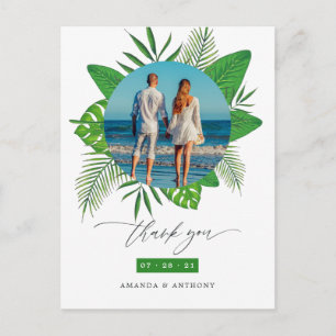 Carte Postale Remerciements de photo de mariage sur la plage tro