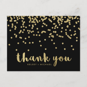 Carte Postale Remerciements Faux Gold Confetti en noir