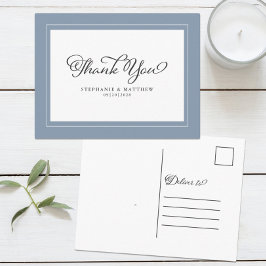 Carte Postale Remerciements Mariage Calligraphie Moderne Bleu Po