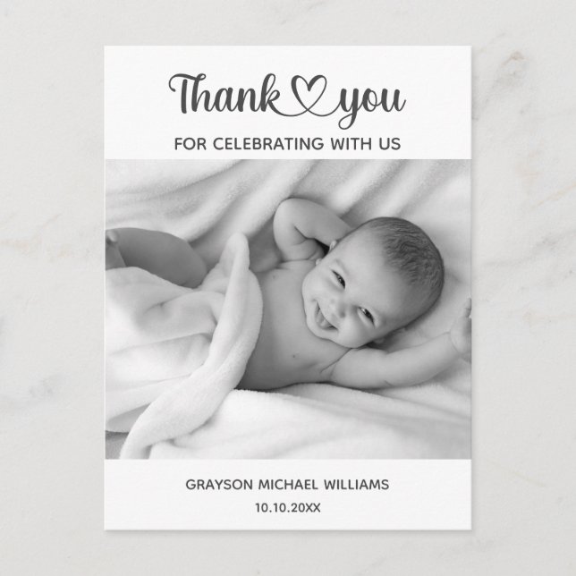 Carte Postale Remerciements Personnalisés Nouveau-Né Bébé avec P (Devant)