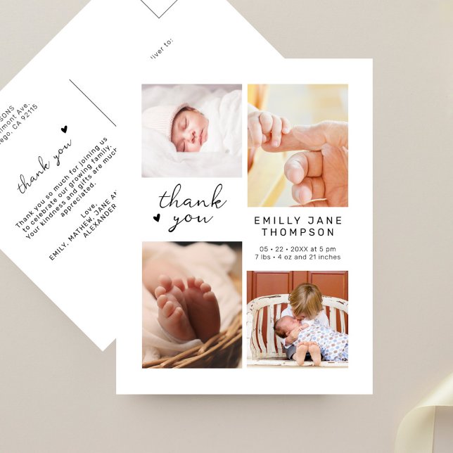 Carte Postale Remerciements pour Baby Shower avec plusieurs phot (Créateur téléchargé)