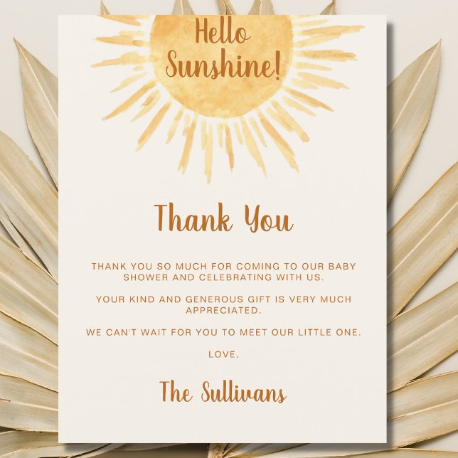 Carte Postale Remerciements pour Baby Shower Boho Hello Sunshine (Créateur téléchargé)