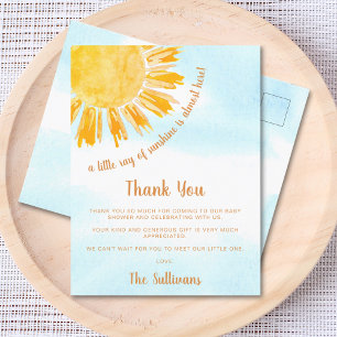 Carte Postale Remerciements pour Baby Shower Ensoleillé