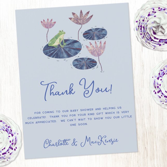 Carte Postale Remerciements pour Baby Shower Grenouille sur une  (Frog baby shower thank you postcard with custom text)