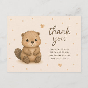 Carte Postale Remerciements pour la Baby Shower de bébé castor