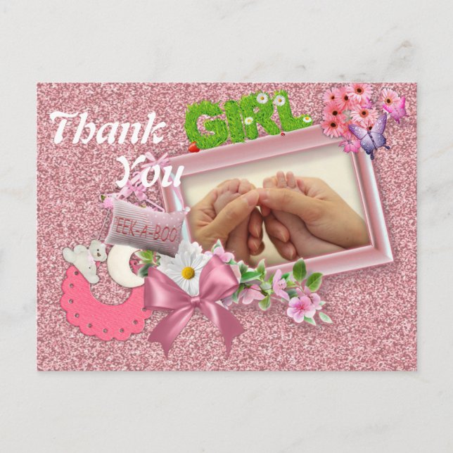 Carte Postale Remerciements pour la Baby Shower de la petite fil (Devant)