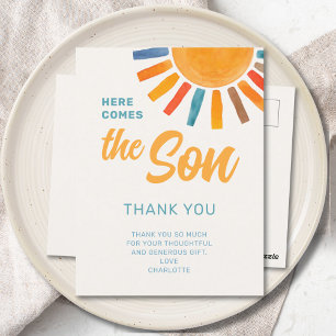Carte Postale Remerciements pour la Baby Shower de Sunshine Boy