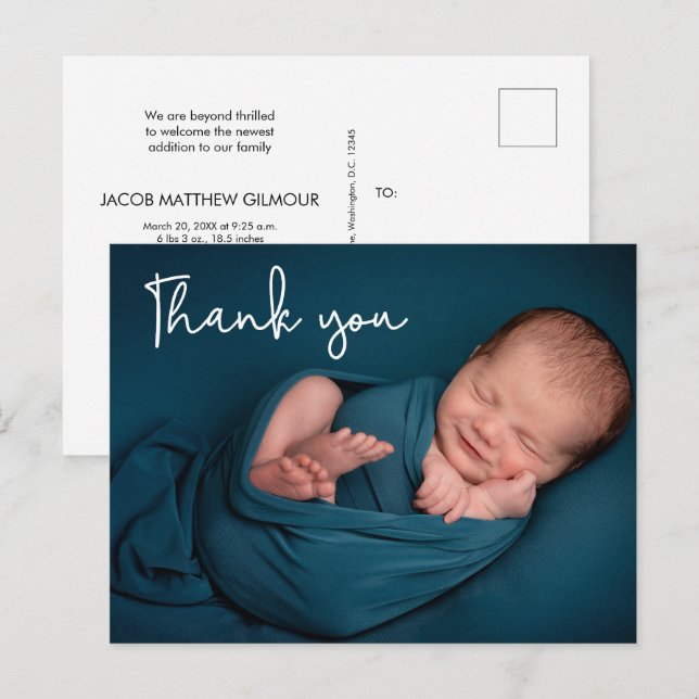 Carte Postale Remerciements pour la Baby Shower pour bébé garçon (Devant / Derrière)