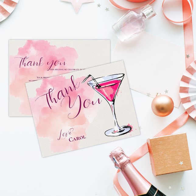 Carte Postale Remerciements pour la soirée cocktail Pink Martini (Pink Martini Cocktail Party Thank You Postcard)