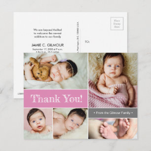 Carte Postale Remerciements pour l'annonce de naissance de bébé 