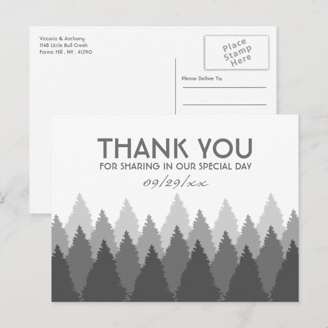 Carte Postale Remerciements pour Mariage au Bois de Grey Forest  (Devant / Derrière)
