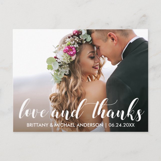 Carte Postale Remerciements pour mariage | Love and Thanks Photo (Devant)