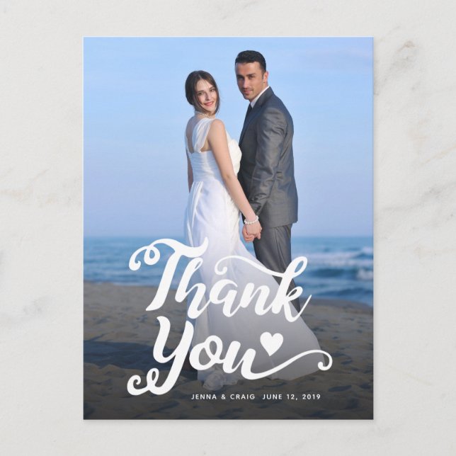 Carte Postale Remerciements pour mariage | Script blanc sur phot (Devant)