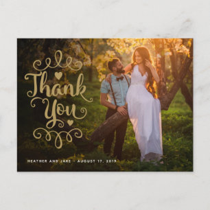 Carte Postale Remerciements pour mariage   Type De Script Or Sur