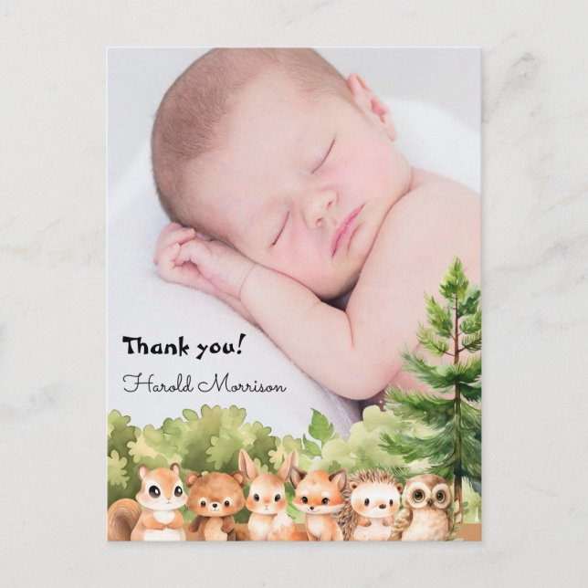 Carte Postale Remerciements pour photo de bébé garçon en milieu  (Devant)