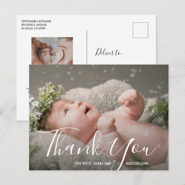 Carte Postale Remerciements pour une Baby Shower élégante et sim (Devant / Derrière)