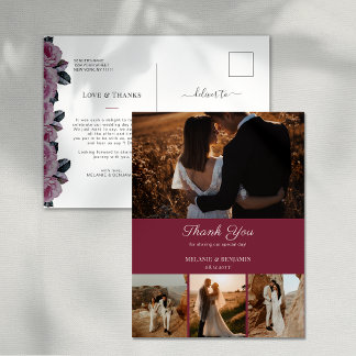 Carte postale remerciements rose fleurs romantique