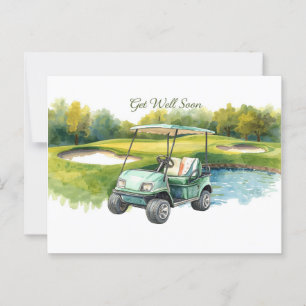 Carte Postale Remettez-vous vite avec Golf Cart sur le vert