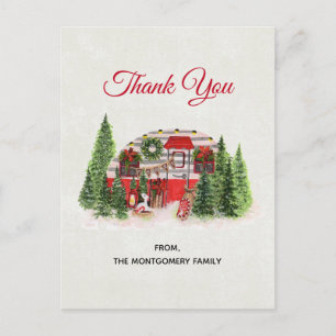 Carte Postale Remorque de Noël Camper Outdoorsthème Merci