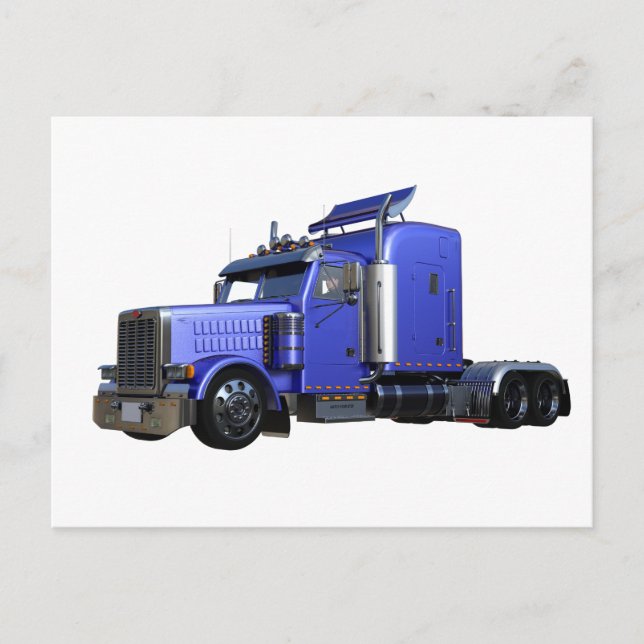 Carte Postale Remorque semi-tracteur en métal bleu (Devant)